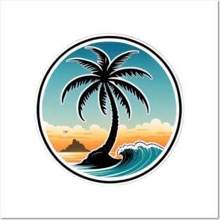 Island, palm trees, sand, surf and beach Posters and Art